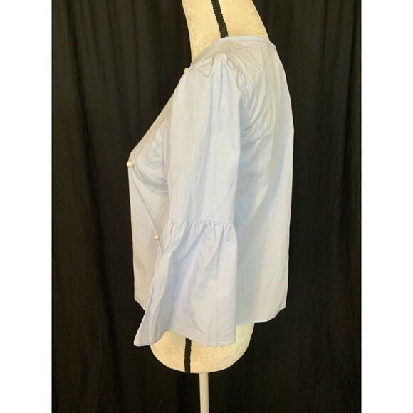 Zara Womens Blue White Pearl Long Sleeve Top Small - Picture 3 of 6